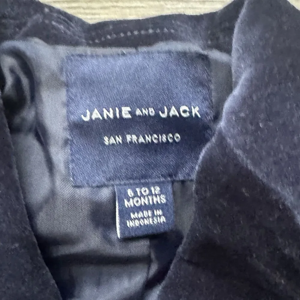Janie and Jack Boys 6-12M Blue Velvet Suit 3pc Blazer Vest Pants